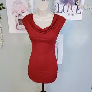 Draped Cowl Neck, Sleeveless, Lace inset back panel, Hip sides ruched blouse